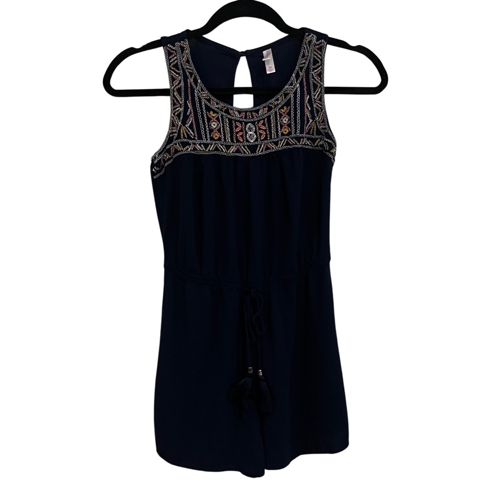 Xhilaration Navy Embroidered Romper XS